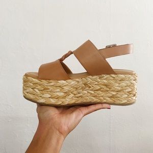Leather Flatform Raffia Sandal